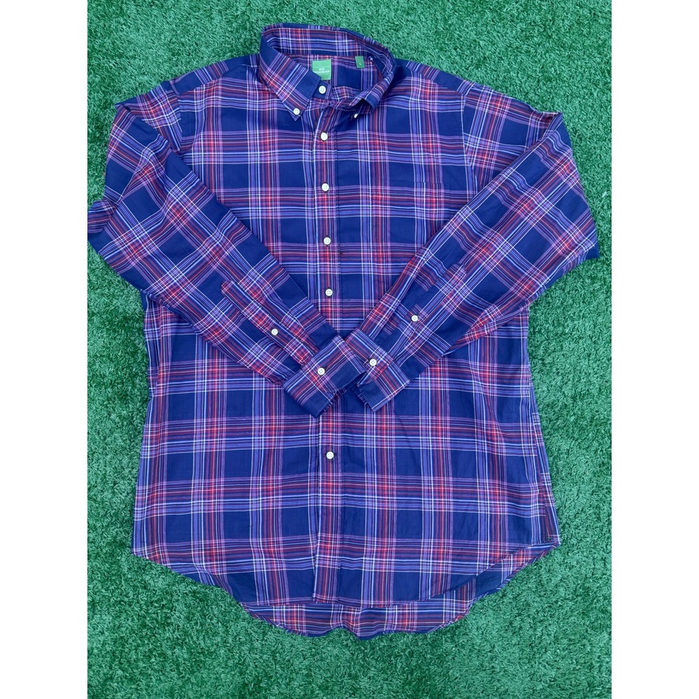 Sid Mashburn Mens Large Blue Red Plaid Cotton Long Sleeve Button Down Shirt